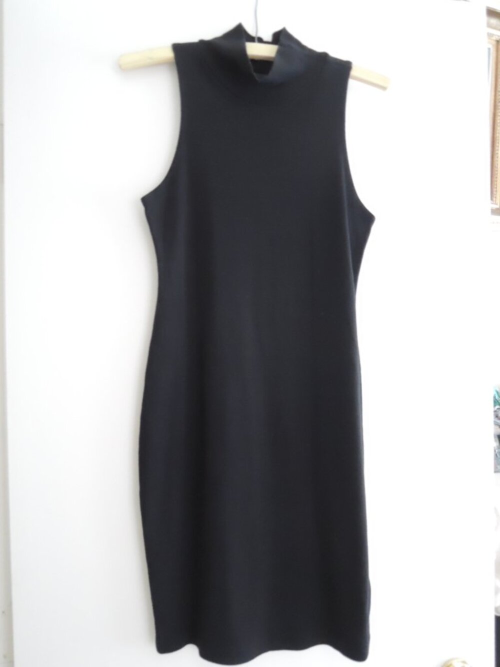 Ladies Dress Size M ESPRIT SPORT - Vtg Tapered Little Black Dress S/L Mock Neck